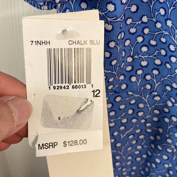 NWT French Connection Chalk Blue Floral Puff Sleeve Smocked Dress Womens Sz 12 - Picture 7 of 9